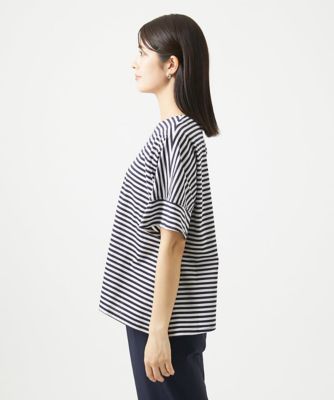［洗える・日本製］コンパクトボーダーフラワーモチーフカットソー