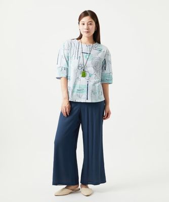［洗える・日本製］線描きフラワープリントカットソー