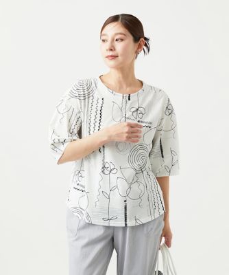 GIANNI LO GIUDICE (Women)/ジャンニロジュディチェ ［洗える・日本製］線描きフラワープリントカットソー