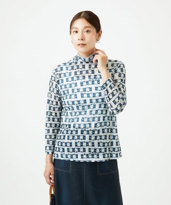レリアン 花柄ハイネック長袖トップス M ボタニカル柄ハイネックカットソー【Leilian WHITE