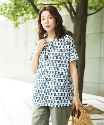 ＜GIANNI LO GIUDICE (Women)＞［洗える・日本製］融着幾何プリントドルマンカットソー