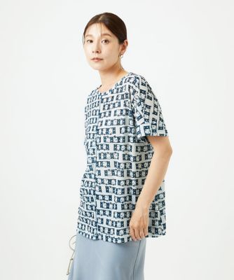 ［洗える・日本製］融着幾何プリントドルマンカットソー