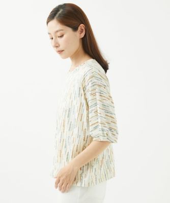［洗える］テンテン柄プリント５分袖カットソー