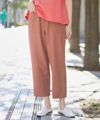 洗える・日本製］リネンミックスシャンブレーストレッチパンツ