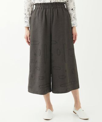 ［洗える］ステッチ刺繍ワイドクロップドパンツ