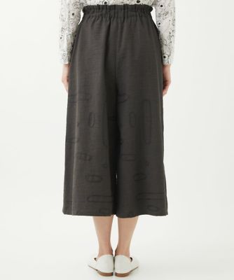 ［洗える］ステッチ刺繍ワイドクロップドパンツ