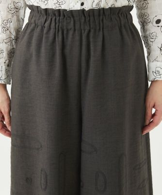 ［洗える］ステッチ刺繍ワイドクロップドパンツ