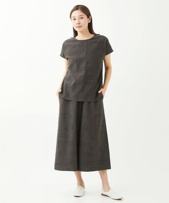 ［洗える］ステッチ刺繍ワイドクロップドパンツ