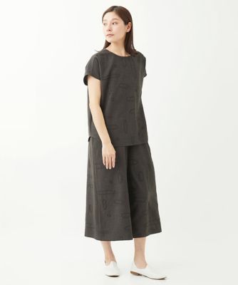 ［洗える］ステッチ刺繍ワイドクロップドパンツ