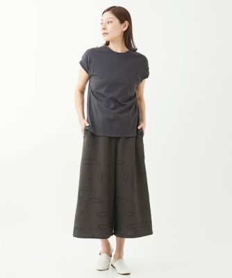 ［洗える］ステッチ刺繍ワイドクロップドパンツ
