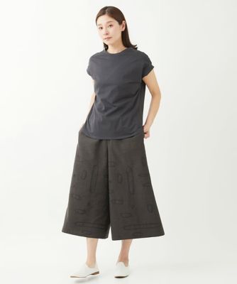 ［洗える］ステッチ刺繍ワイドクロップドパンツ