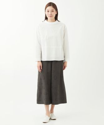 ［洗える］ステッチ刺繍ワイドクロップドパンツ