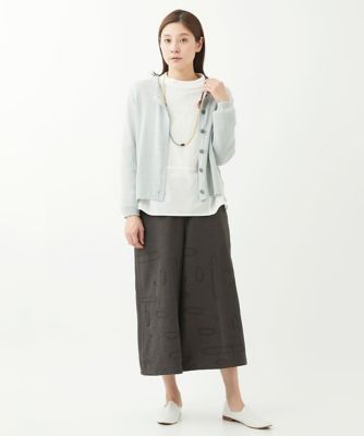 ［洗える］ステッチ刺繍ワイドクロップドパンツ