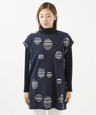 ［洗える・日本製］ドットジャガードカットソーチュニック