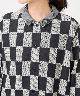 ［洗える］ブロックチェック柄ジャガードロングカーディガン
