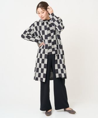 ［洗える］ブロックチェック柄ジャガードロングカーディガン