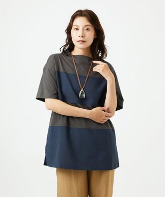［洗える・日本製］ドッキングコットン天竺チュニックカットソー
