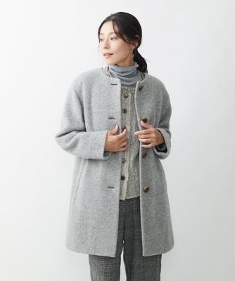 ＜GIANNI LO GIUDICE (Women)＞シープパイルノーカラーコート（グレーカラー）