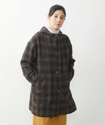 ＜GIANNI LO GIUDICE (Women)＞ウールストレッチチェック柄フーディーコート