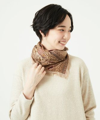 GIANNI LO GIUDICE (Women)/ジャンニロジュディチェ [洗える]エスニックスクエアストール 84ベージュ スカーフ・ショール【三越伊勢丹/公式】