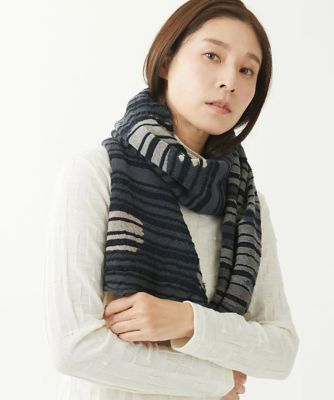 ［日本製］幾何柄ペイントボーダーストール