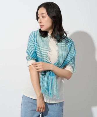 cecile1122さま専用　russet　ワンマイル チェックブルー Block Check カシミヤチェックストール