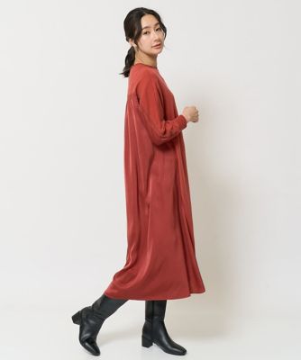 ドルマンスリーブサテン切替ニットワンピース