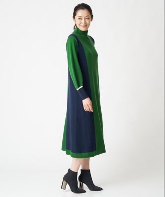 カラーブロッキングボトルネックニットワンピース | ファッション・服 