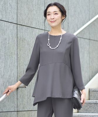 アシンメトリー 半袖 ペプラム リボン フレア Tシャツ ブラック アシンメトリー 半袖 ペプラム リボン フレア Tシャツ ブラック