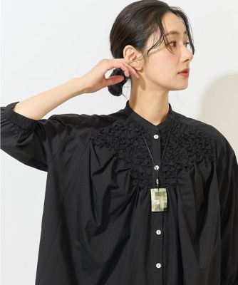 バンドカラーハンドスモッキング7分袖ブラウス | GEORGES RECH (Women