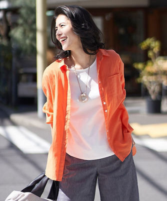【SALE】レッシュ ヘムラインカラーシャツ オレンジ15 トップス