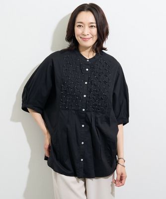 ＜GEORGES RECH　(Women)＞［インド製］ハンドスモッキングドルマンスリーブブラウス