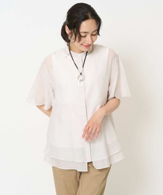 ［日本製］シアーティアードバンドカラーブラウス