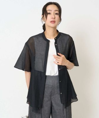 ［日本製］シアーティアードバンドカラーブラウス