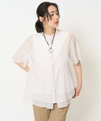 ［日本製］シアーティアードバンドカラーブラウス