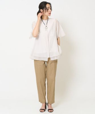 ［日本製］シアーティアードバンドカラーブラウス
