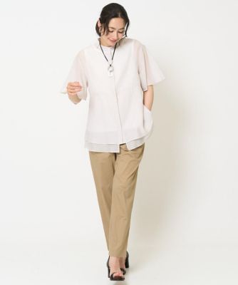 ［日本製］シアーティアードバンドカラーブラウス
