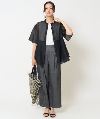［日本製］シアーティアードバンドカラーブラウス