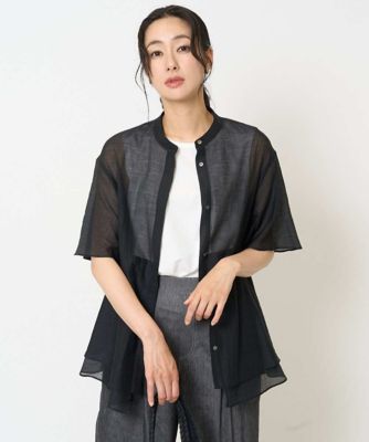 ＜GEORGES RECH　(Women)＞［日本製］シアーティアードバンドカラーブラウス