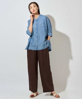 極美品✨Drawer　ウール×シルク×麻　タックブラウス　ゆったり　デニム調 セットアップ対応］ライトデニムドルマンスリーブブラウス | GEORGES