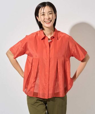 メッシュシアータック５分袖ブラウス