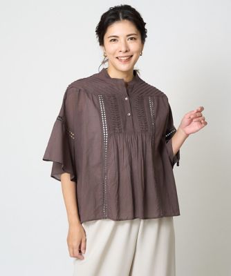 GEORGES RECH　(Women)/ジョルジュ　レッシュ ローンドビーストライプフレアスリーブブラウス