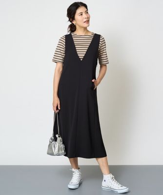 ［２点セット］ジャンパースカート×ボーダーカットソー