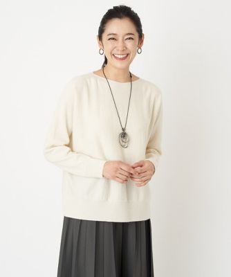 日本製］ウールカシミヤボートネックドルマンスリーブニット
