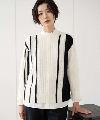 ＜GEORGES RECH　(Women)＞バイカラーボートネックケーブルニット