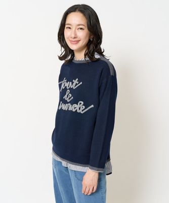 ダブルジャガードラメテープ刺繍ロゴニット