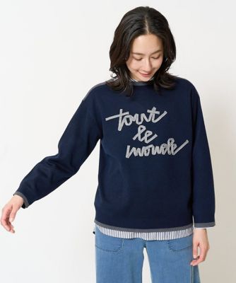 ダブルジャガードラメテープ刺繍ロゴニット