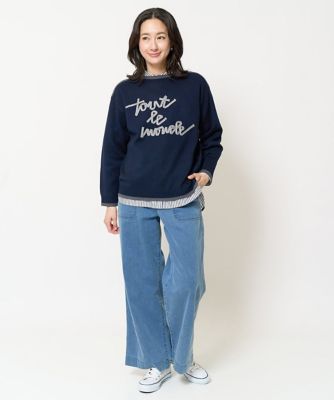 ダブルジャガードラメテープ刺繍ロゴニット