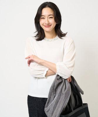 アンサンブル対応］ビジュー刺繍シアー7分袖ニット | GEORGES RECH