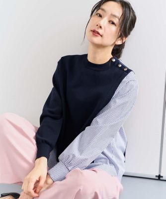 ＜GEORGES RECH　(Women)＞ストライプコンビアシンメトリーニット